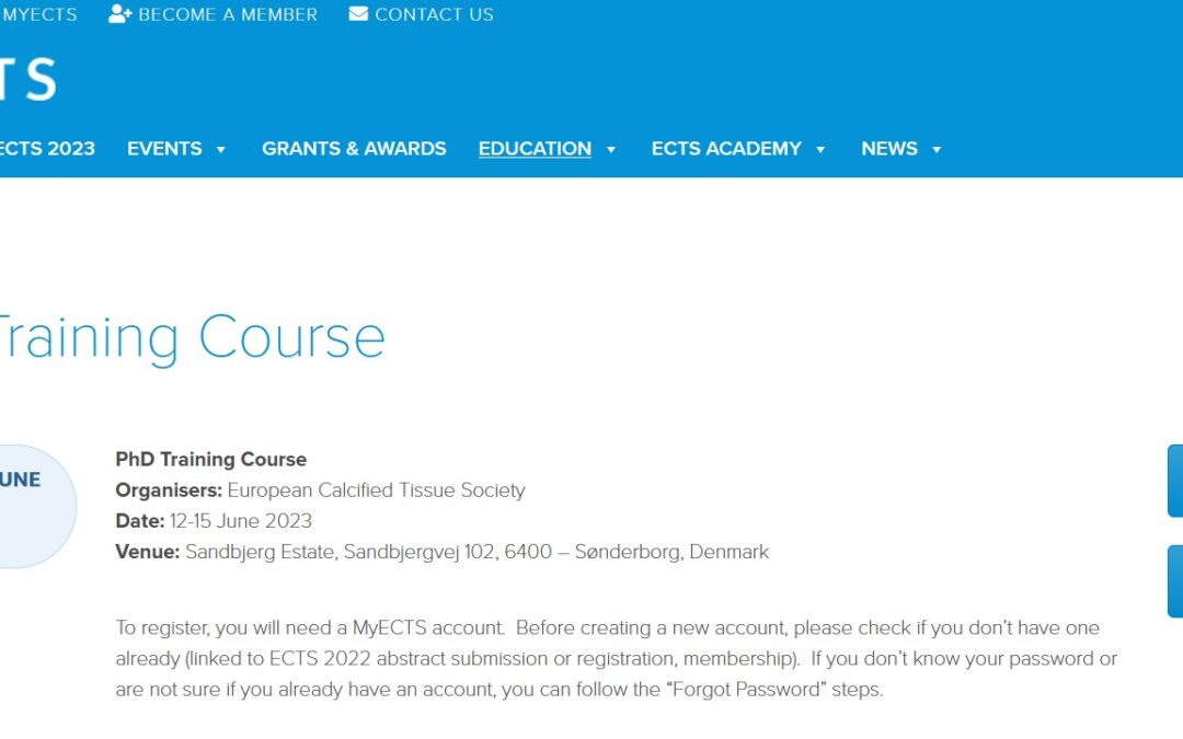 ECTS – European Calcified Tissue Society  PhD Training Course 12-15 giugno 2023