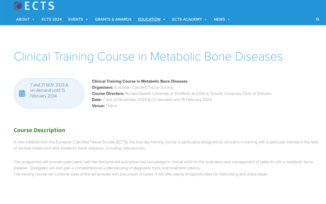 ECTS – European Calcified Tissue Society PhD Training Course 7 and 21 November 2023 & on-demand until 15 February 2024