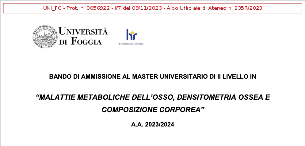 Bando del Master Universitario di II livello